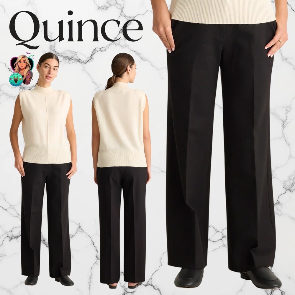 Quince Women's 12 Ultra-Stretch Ponte Trouser Black Wide Leg Pants Soft Work
